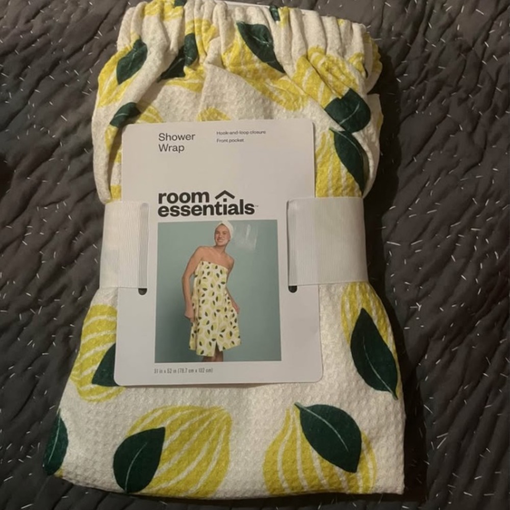 Lemon printed shower towel body wrap with pocket